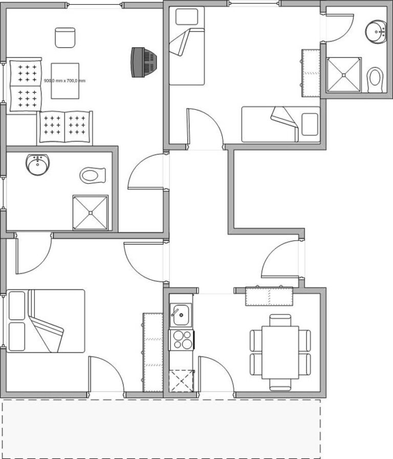 Ferienwohnung Blaumeise, 75 m2, für 4 Personen, ostseitiger Balkon, Wohnraum, Küche mit Esstisch, 2 Zweibettzimmer mit jeweils Dusche und WC