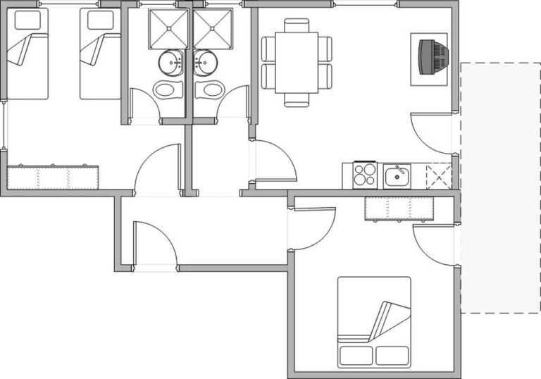 Ferienwohnung Kornblume, 55 m2, für 4 Personen, westseitiger Balkon, mit Wohnraum mit Küchenteil, 2 Zweibettzimmer mit jeweils Dusche und WC